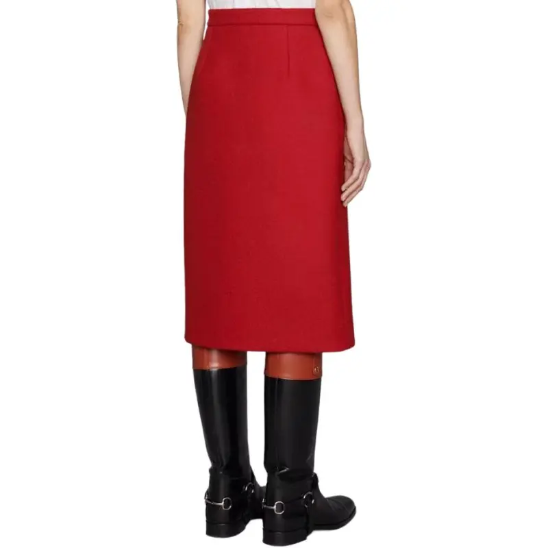 GUCCI FW23 Casual Long Skirt Women's Red-2