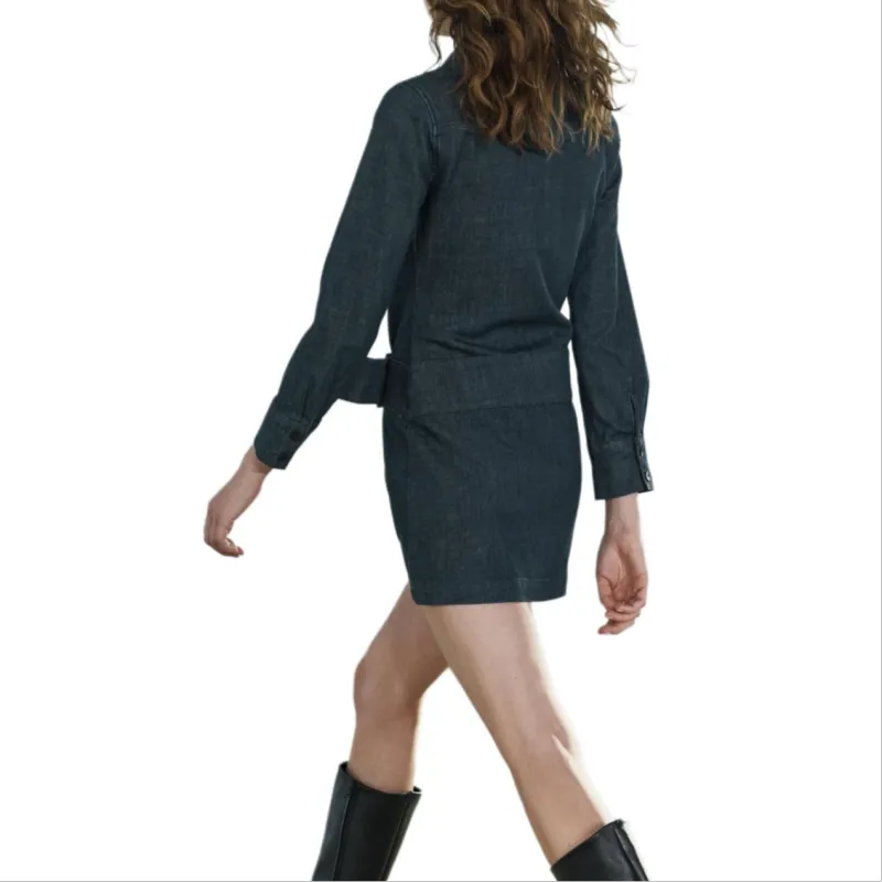 ZARA ZW Series Long Sleeved Dress Women's Dark Blue-2