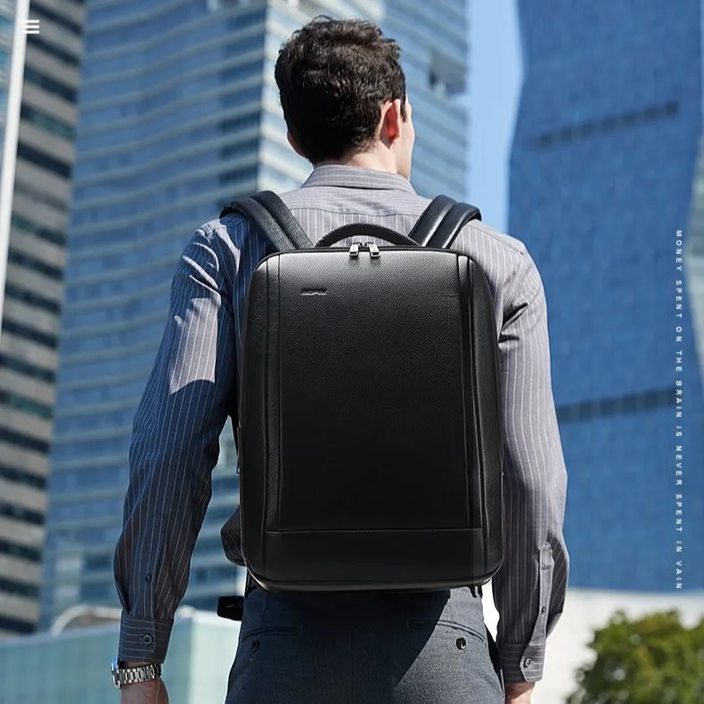 BOPAI Top Grain Cow Leather Backpack Laptop Backpack Regular Men's Black-5
