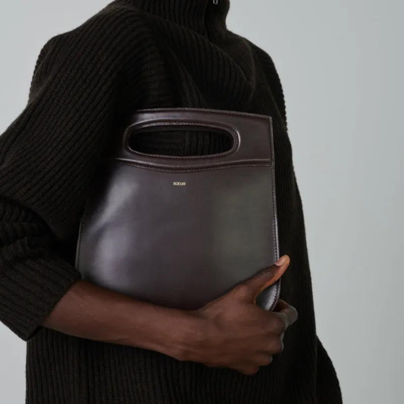 SOEUR Leather One Shoulder Handbags Women's Dark Brown-4
