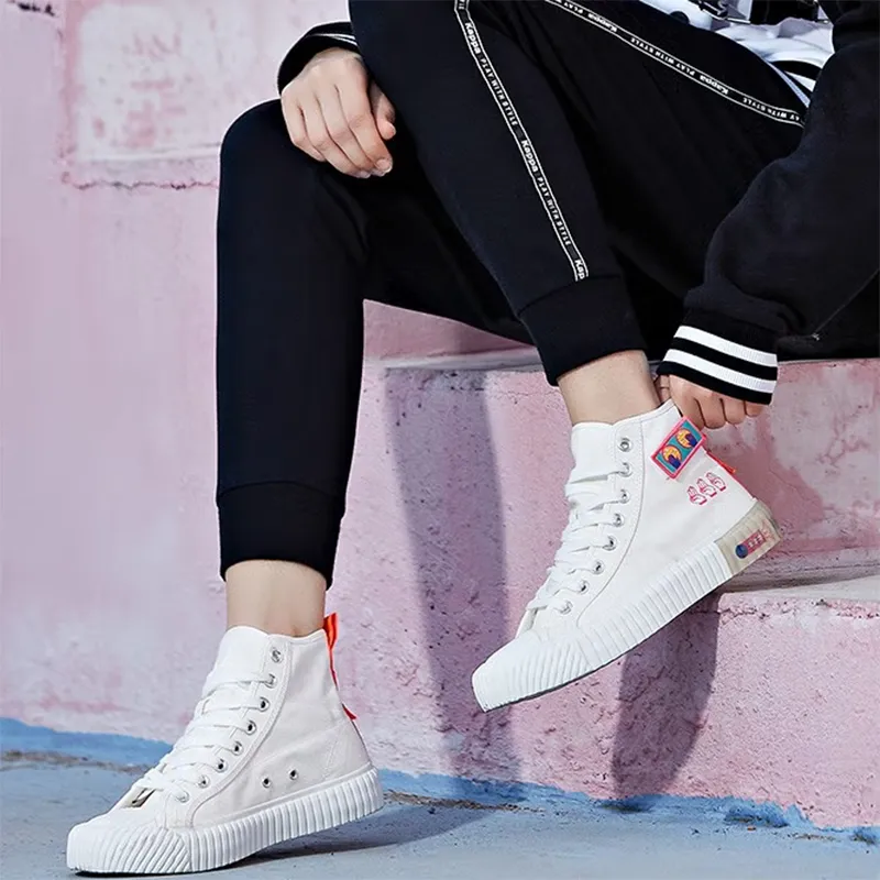 Kappa Anti Slip Wear Resistant High Top Canvas Shoes Unisex White-4