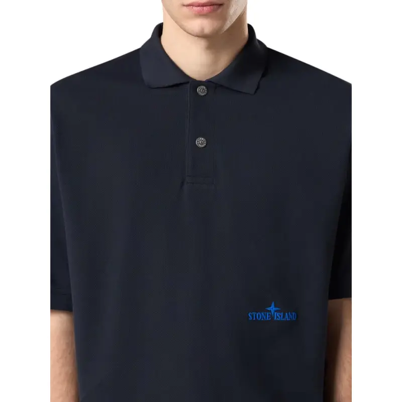 STONE ISLAND Logo Embroidered Short Sleeved Polo Shirt-4