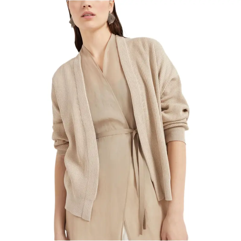 Brunello Cucinelli English Rib Knit And Organza Layered Cardigan-3