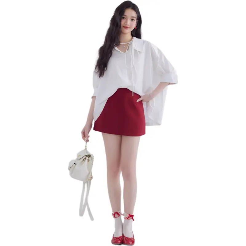 DEAR DEER PUFF Casual Short Skirts Women's Red-4