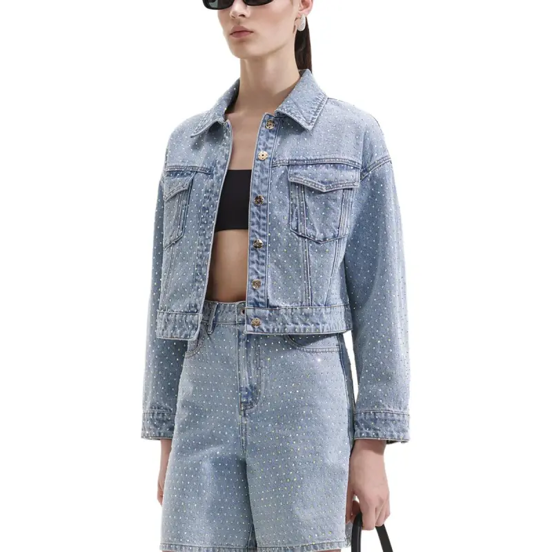 Self portrait Denim Jacket Women's Light Denim Blue-2