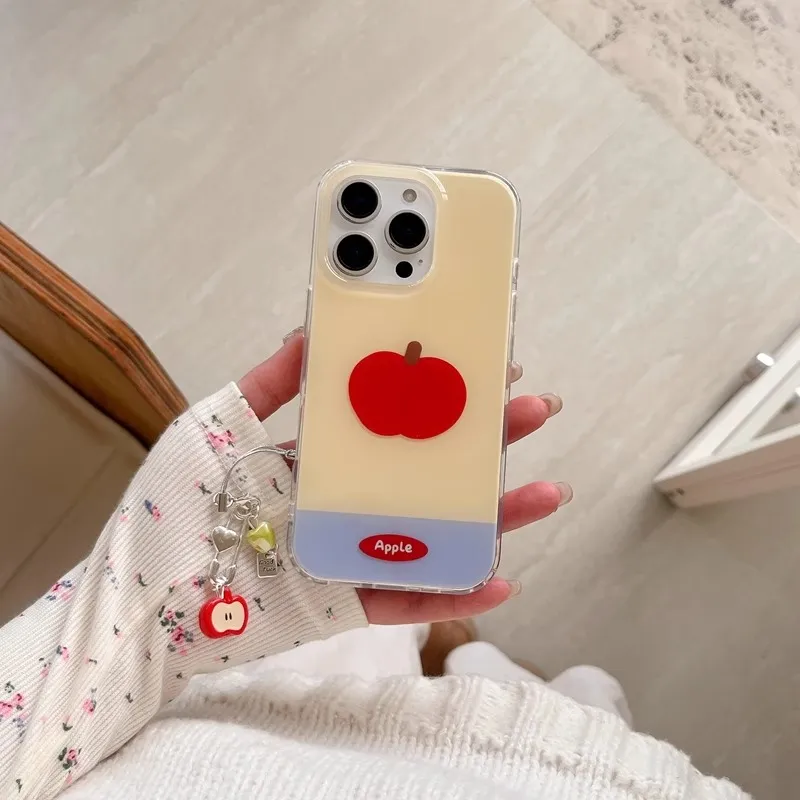Wei Xin Acrylic Material Cute Red Apple Pendant Phone Cases Compatible With IPhone 16/15 Pro Max/Apple 13/14 Pro/Max-4