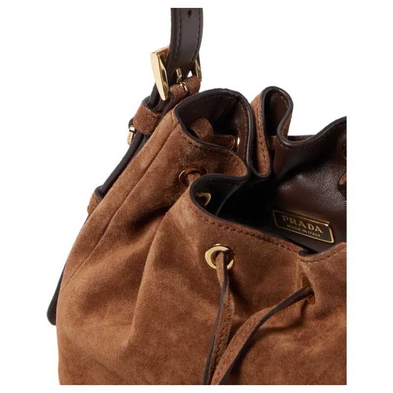 PRADA Leather Bucket Bag, Shoulder Bag Trumpets Women's Brown-2