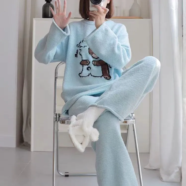 WANANNI Pajama Set Women's Cream Blue-3