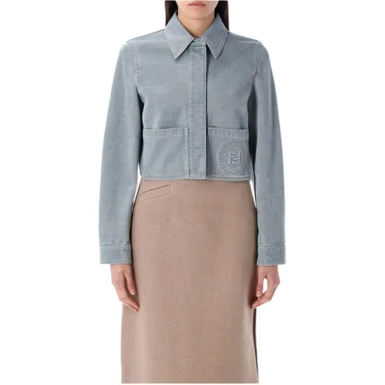 FENDI Logo Detailed Denim Jacket-1