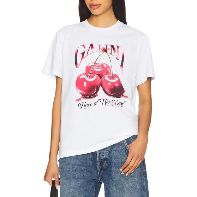 GANNI Cherry Printed Crewneck T Shirt-2