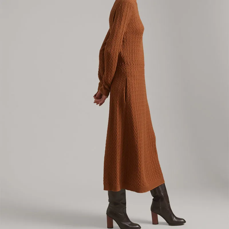 Loro Piana Long-Sleeved Dresses Women's Dark Brown-3
