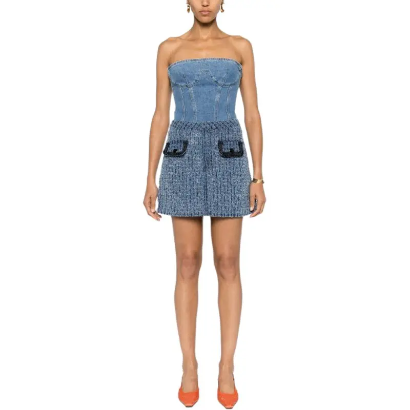 Self portrait Textured Denim Mini Skirt-2