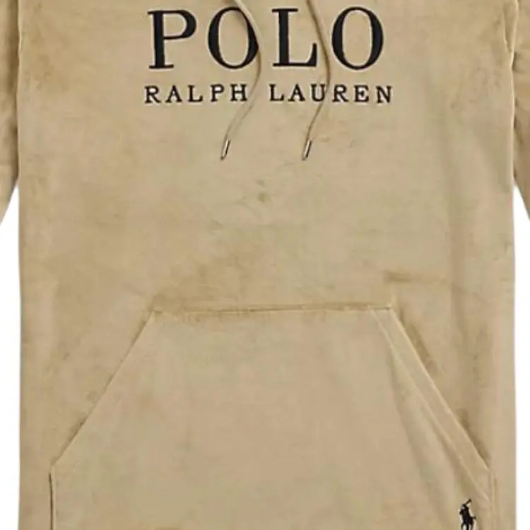 Polo Ralph Lauren Plush Velour Sleep Hoodie Sweatshirt Men's Khaki-4