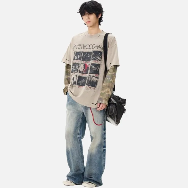 WLNEXT T Shirts Handsome High Quality Camouflage Stitched Tops Tide Unisex Khaki-4