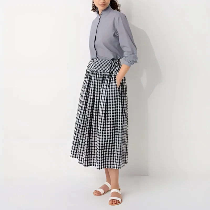 Ines De La Fressange X UNIQLO X Ines De La Fressange Casual Long Skirts Women's Dark Gray-1