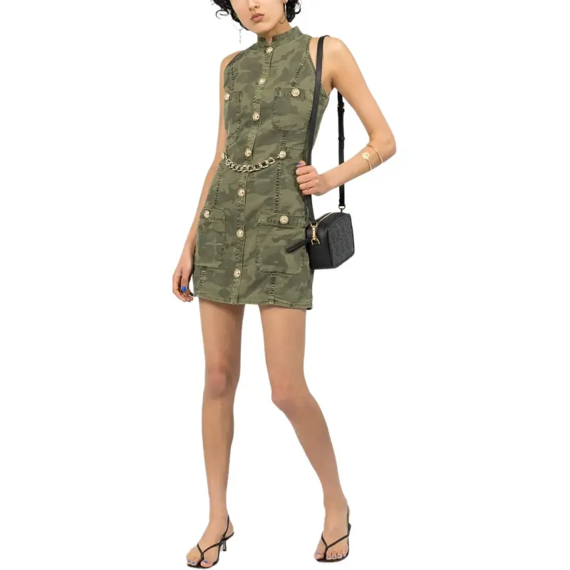BALMAIN Sleeveless Camouflage Print Denim Dress-1