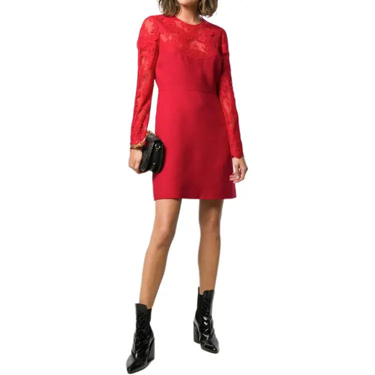 Valentino Long-Sleeved Dresses Women's Red-1