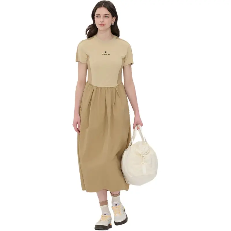 FILA FUSION FOBFUSION LIFE SS25 Short Sleeved Dresses Women's Dark Wheat Khaki-1