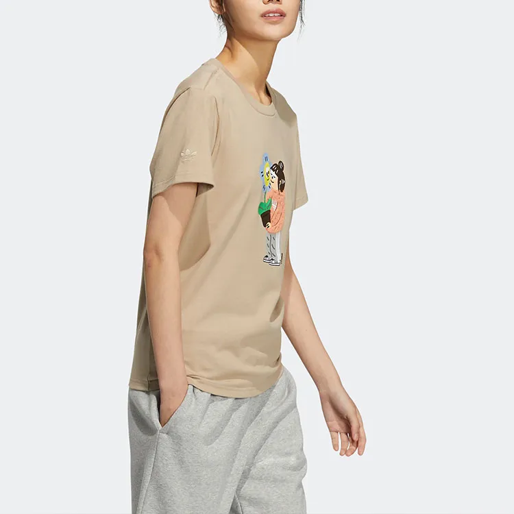 Adidas Originals Set in Sleeve T Shirt Women's Khaki Brown-1