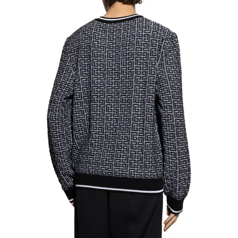BALMAIN Monogrammed Jacquard Knit Sweater-3