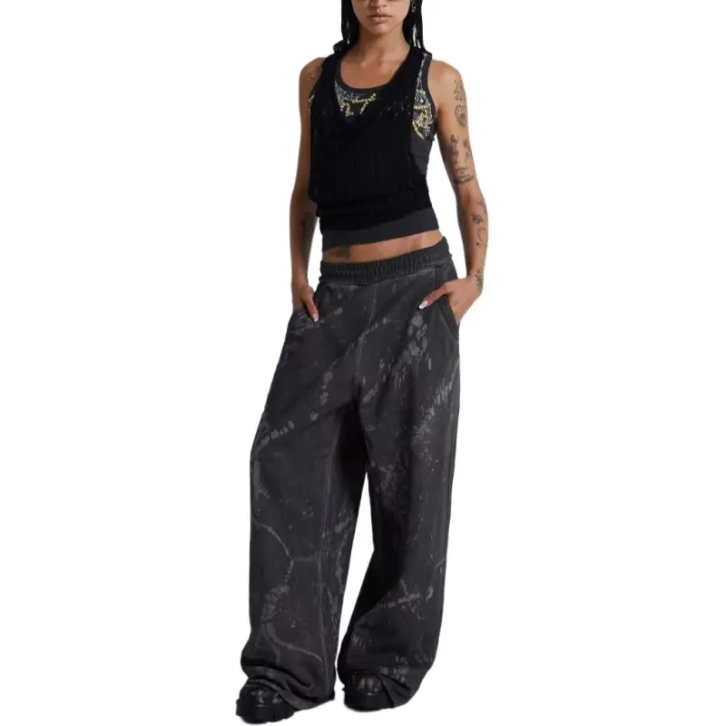Jaded London Oil Spill Monster Joggers Casual Pants Men's Washed Black-2