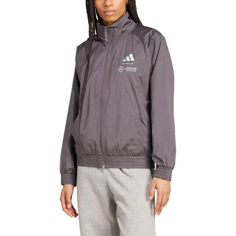 Adidas Women's Mercedes Amg Petronas Formula Team Premium Woven Track Top Grey Strata/Frozen Green-3
