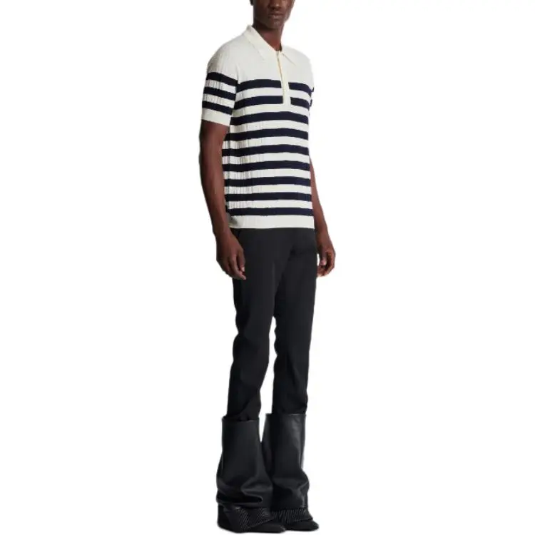 BALMAIN Striped Knit Polo Shirt-4