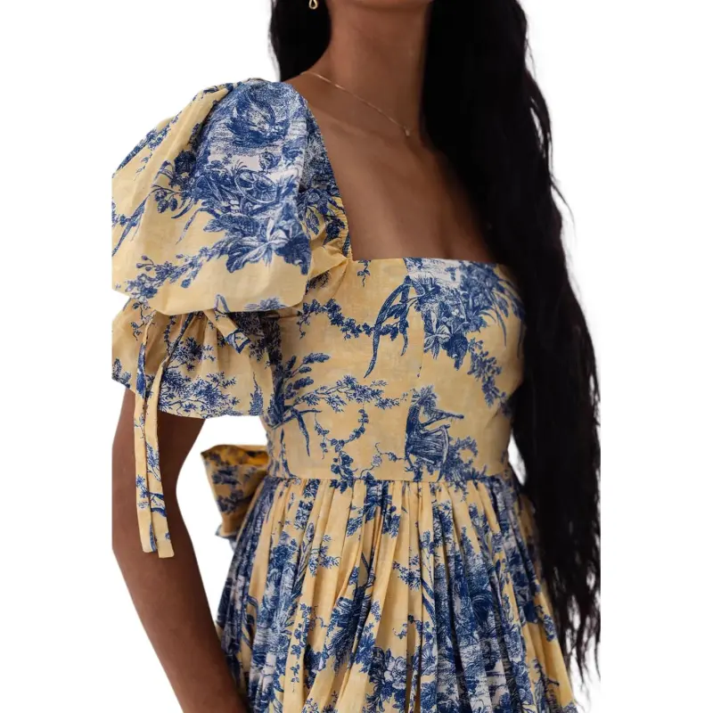 Selkie Collection SS24 Short Sleeved Dresses Women's Yellow Background Lotus Manor Print-2