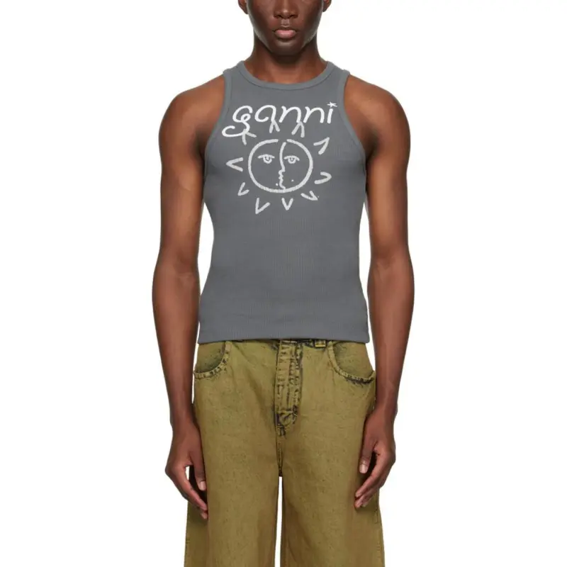 GANNI Sun print Ribbed Tank Top-3