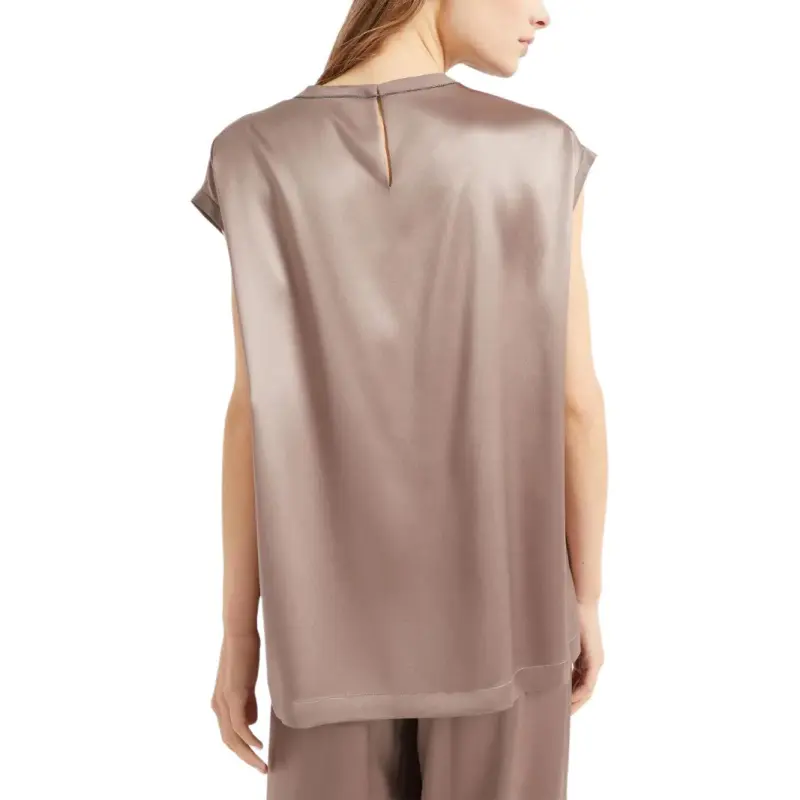 Brunello Cucinelli Monili embellished Satin T shirt-3