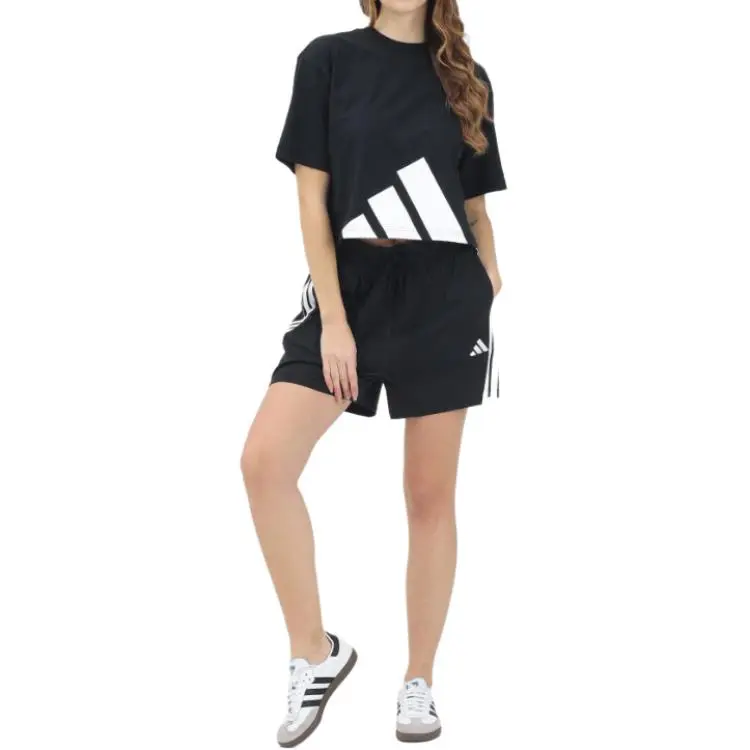 Adidas Women's Essentials 3 Stripes Cotton Shorts Black/White-1