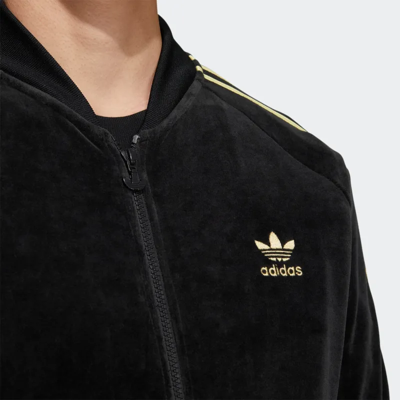 adidas originals Men's Velour Stripe Logo Zip Jacket Black-5