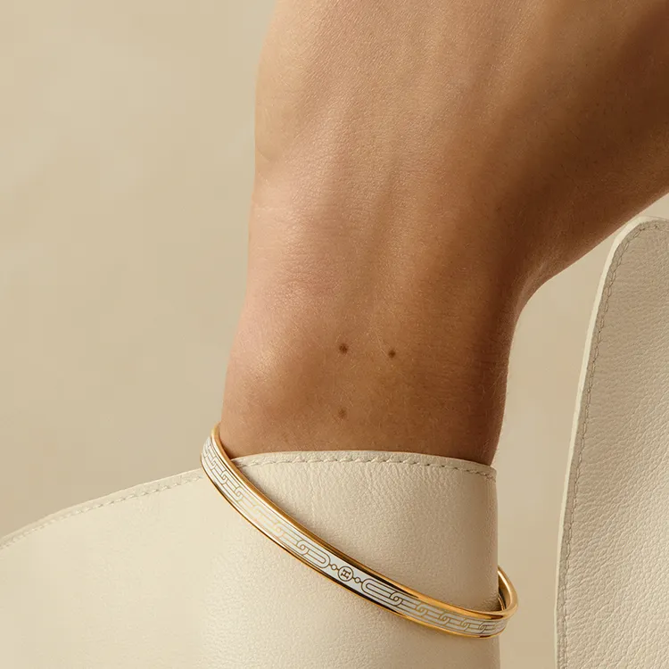 HERMES Enamel Bangles Women's White-2