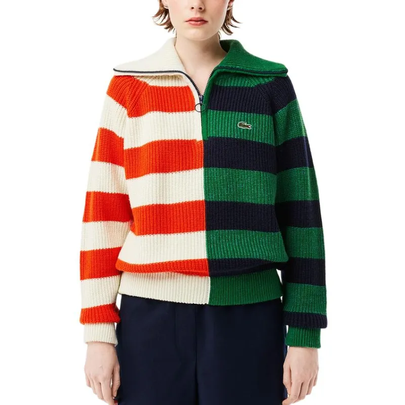 LACOSTE Sweater Women's Red White/Green Black Multicolor-1