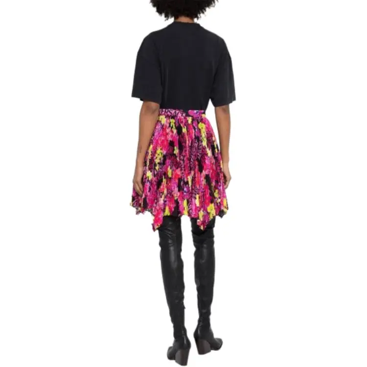 VERSACE Floral Printed Asymmetric Pleated Skirt-3