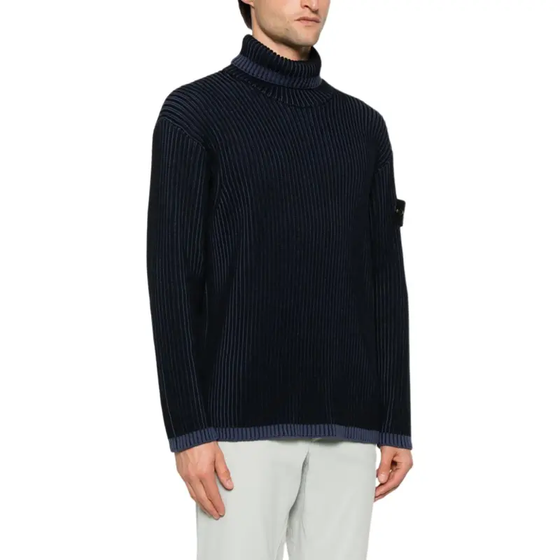 STONE ISLAND Logo Patch Roll Neck Ribbed Jumper-3