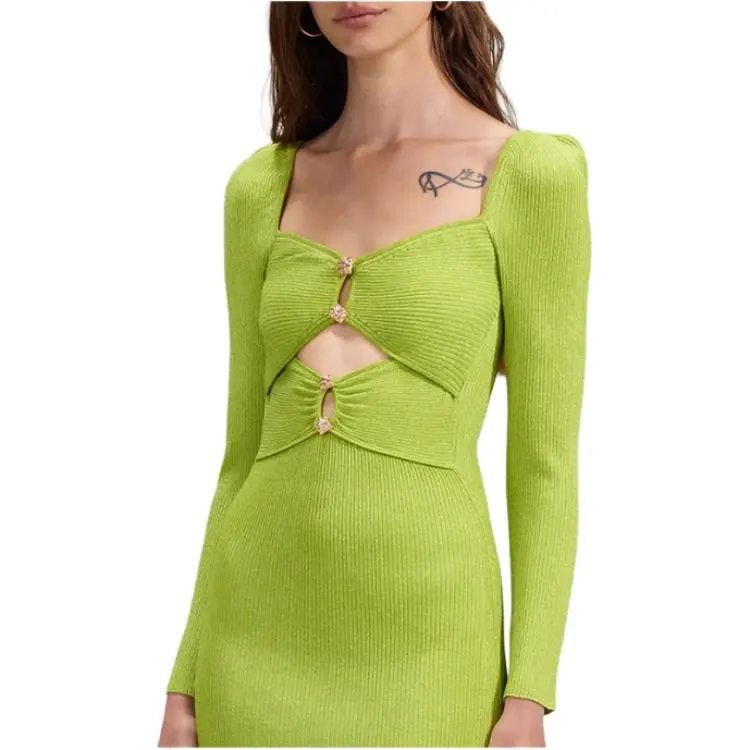 Self portrait Long Sleeved Dresses Women's Fruit Green-4