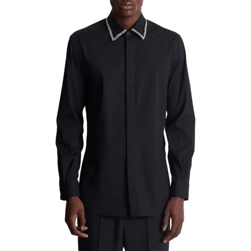 BALMAIN Embroidered Collared Long Sleeve Shirt-4