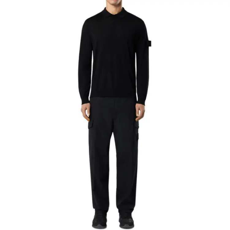 STONE ISLAND Logo Patch Long Sleeved Polo Shirt-3