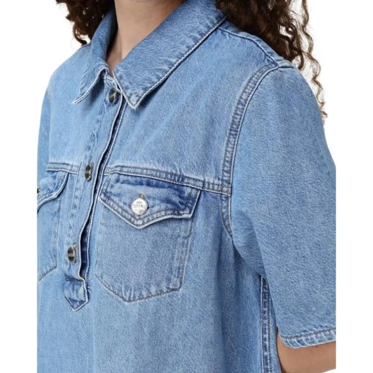 GANNI Embroidered Denim Dress-4