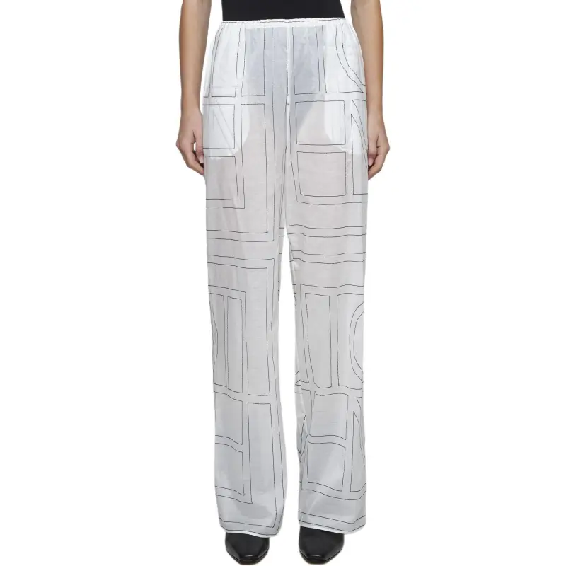 TOTEME Monogram Embroidered Wide-Leg Trousers-3