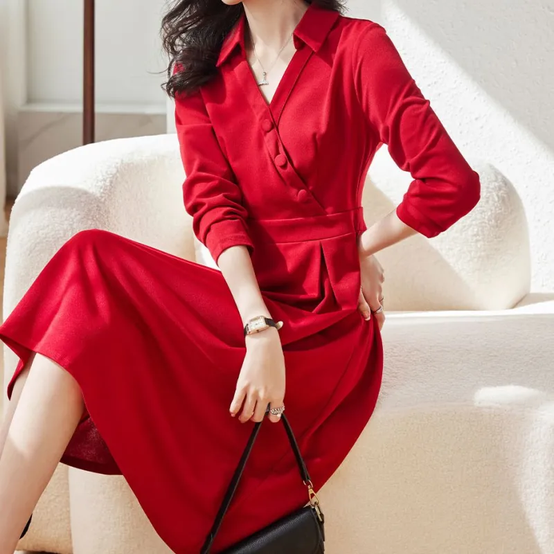 Fele.d Long Sleeved Dress Women's Burgundy-2