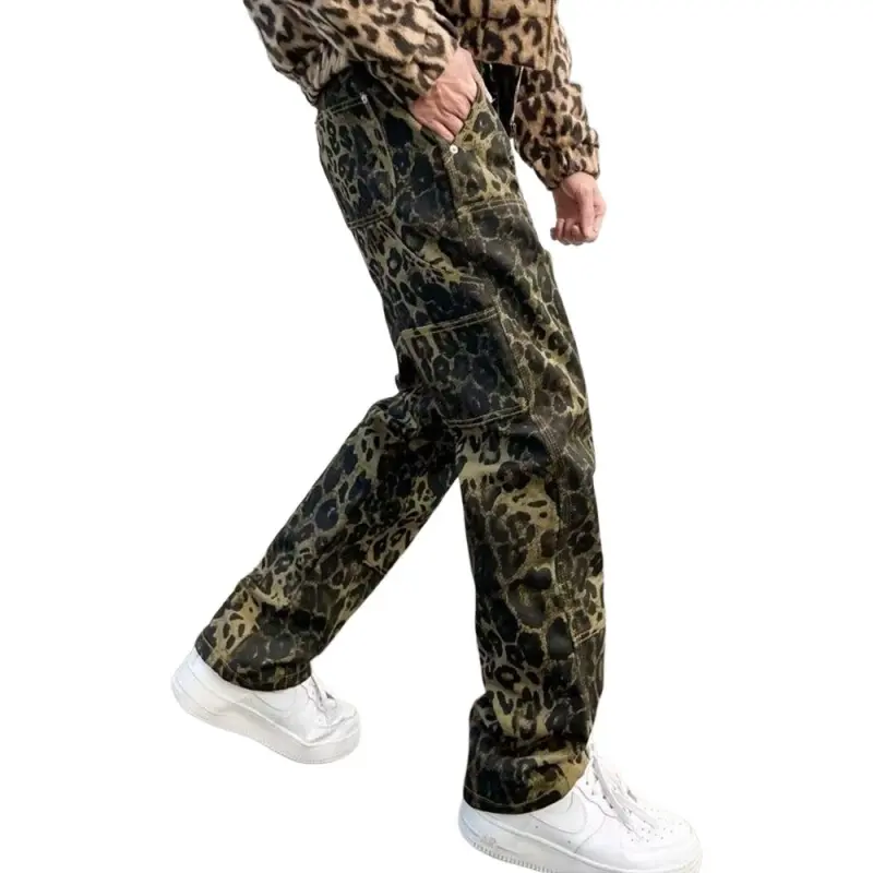 NHZN Jeans Unisex Leopard Print-3