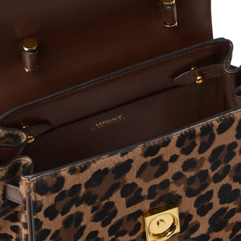 VERSACE La Medusa Cow Hair Shoulder Bag, Crossbody Bag, Handbag Trumpets Women's Leopard Print Brown-4