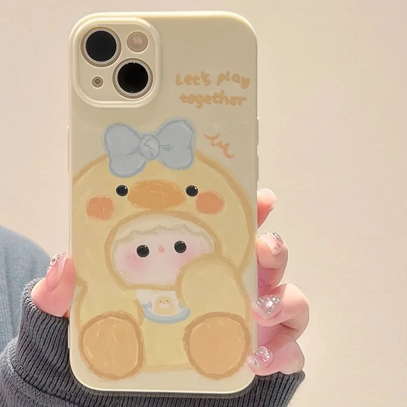 Wei Xin TPU Material Oil Paintings Hood Duck Phone Cases Compatible With IPhone 16/15 Pro Max/Apple 13/14 Pro/Max-2