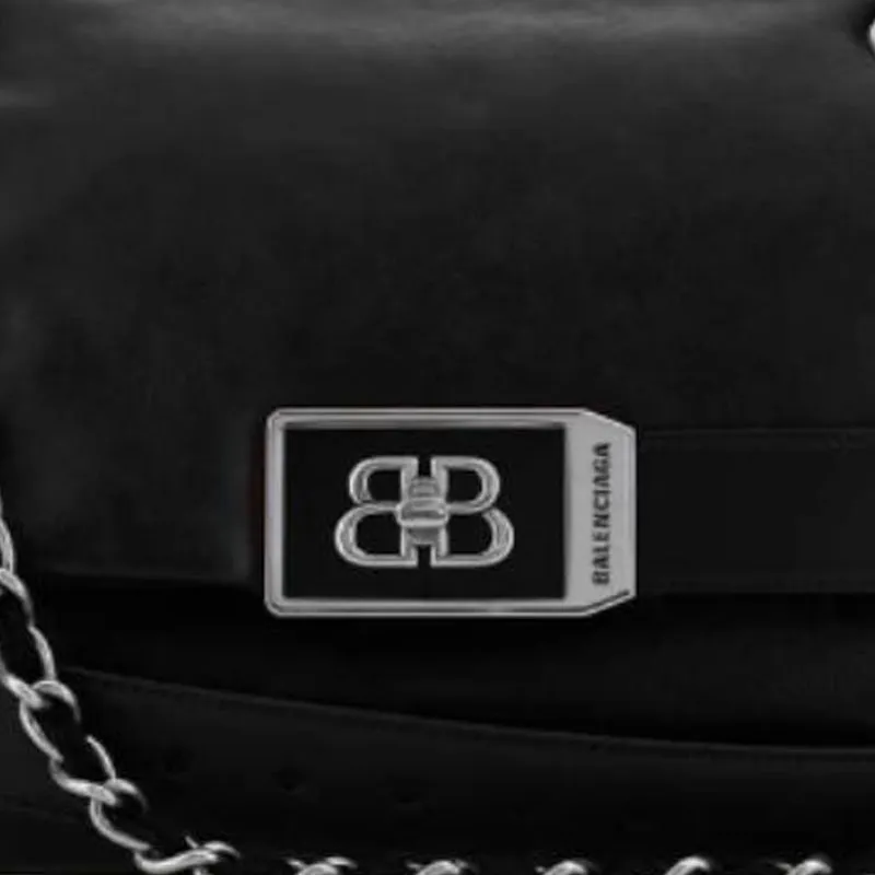 Balenciaga Leather Shoulder Bag Women's Black-4
