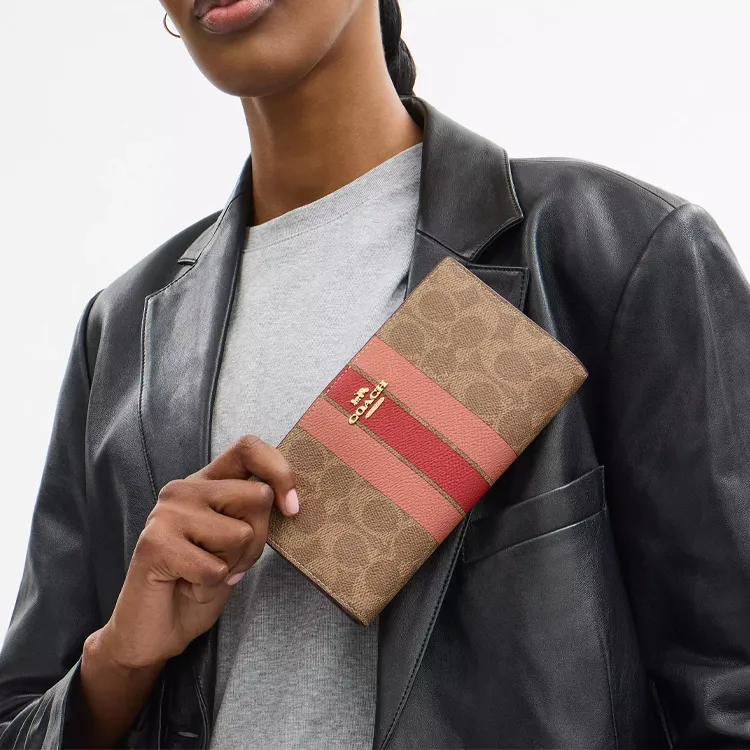 COACH Signature Coated Canvas Wallet Small Size Women's Color Block & Red-3