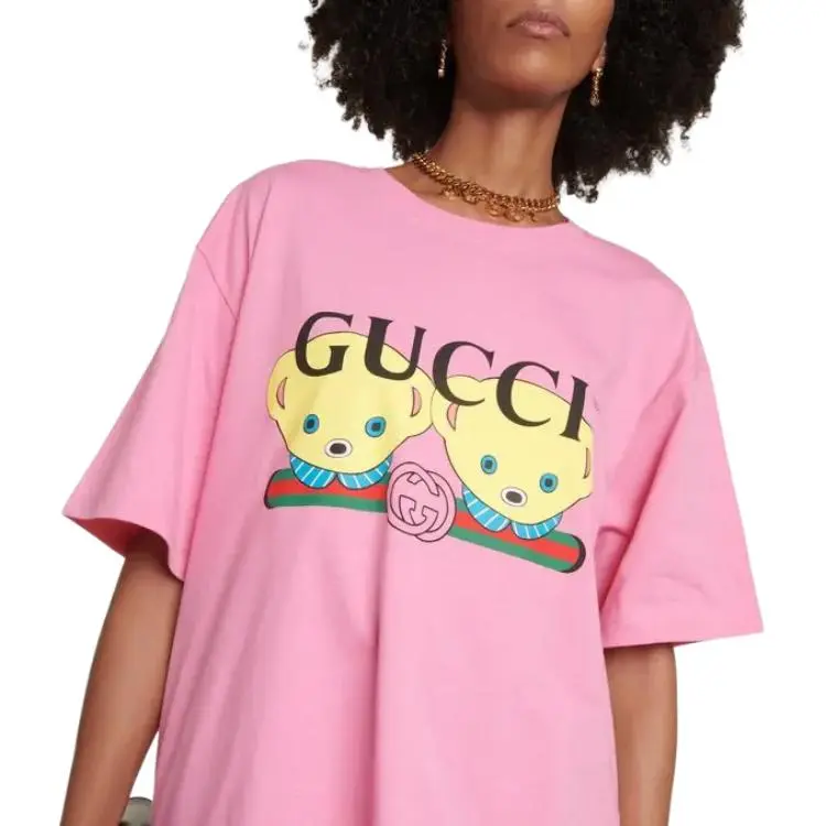 GUCCI Drop Shoulder Sleeve T Shirt Women's Pink-4
