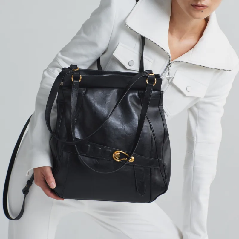 Simedin Cowhide Split Leather Backpack Shoulder Bag Large Size Women's Black-1