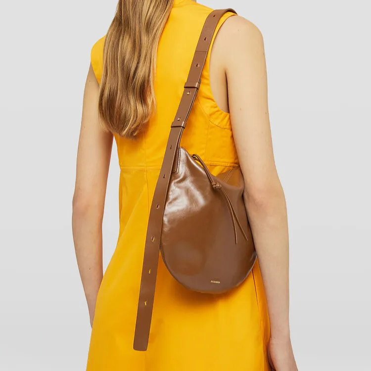 JIL SANDER Calfskin Hobo Bag, Portable Crossbody Bag, Shoulder Bag Trumpets Women's Brown-4